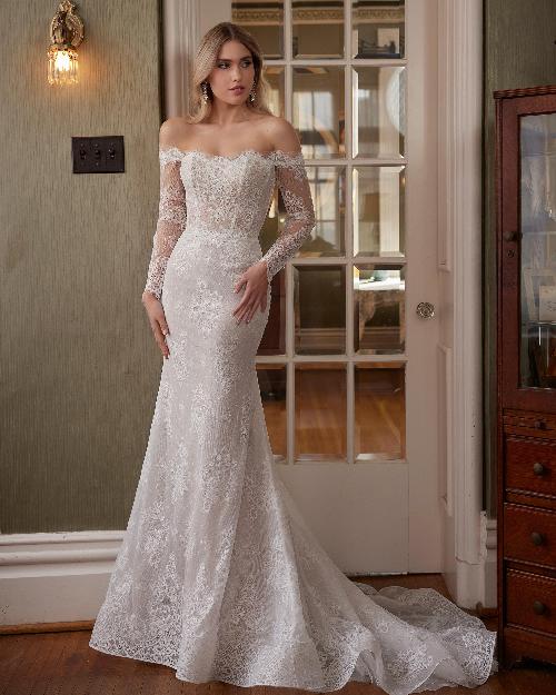 La23246 long sleeve off the shoulder wedding dress with lace1